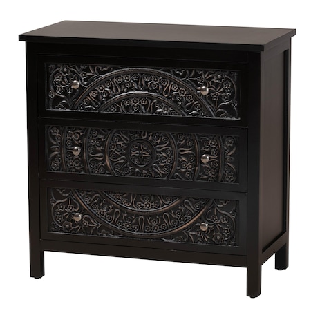 Baxton Studio Yelena Classic and Traditional Black Finished Wood 3-Drawer Storage Cabinet 236-13337-ZORO